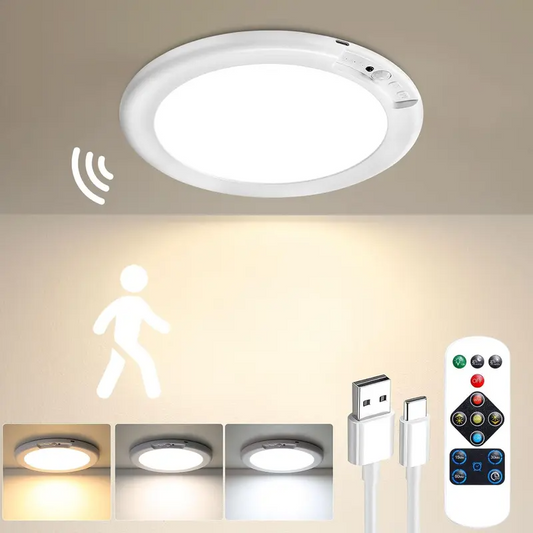 Rechargeable Motion Sensor Ceiling Light with Remote – Magnetic Wireless LED Light for Indoor & Outdoor