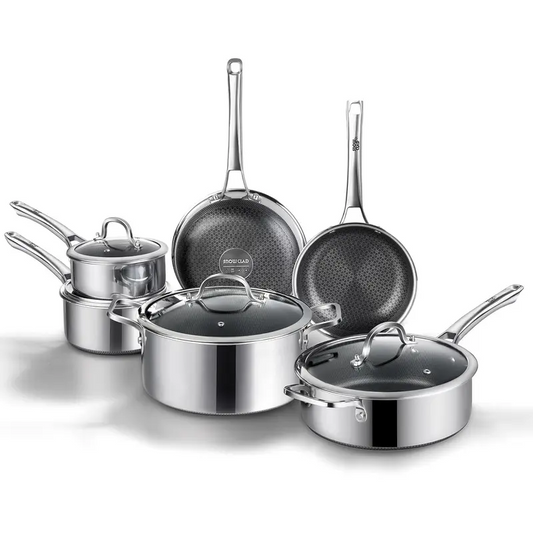 10-Piece Non-Stick Cookware Set, Hybrid Stainless Steel Pots & Pans, Induction Compatible, PFOA Free