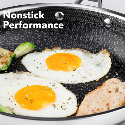 10-Piece Non-Stick Cookware Set, Hybrid Stainless Steel Pots & Pans, Induction Compatible, PFOA Free